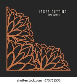 Laser cutting corner. Tapestry panel. Jigsaw die cut ornament. Lacy cutout silhouette stencil. Fretwork floral pattern. Vector template for paper cutting, metal and woodcut