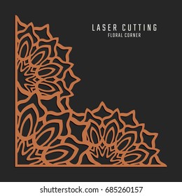 Laser cutting corner. Tapestry panel. Jigsaw die cut ornament. Lacy cutout silhouette stencil. Fretwork floral pattern. Vector template for paper cutting, metal and woodcut.