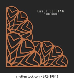 Laser cutting corner. Tapestry panel. Jigsaw die cut ornament. Lacy cutout silhouette stencil. Fretwork floral pattern. Vector template for paper cutting, metal and woodcut.