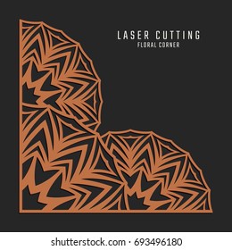 Laser cutting corner. Tapestry panel. Jigsaw die cut ornament. Lacy cutout silhouette stencil. Fretwork floral pattern. Vector template for paper cutting, metal and woodcut.
