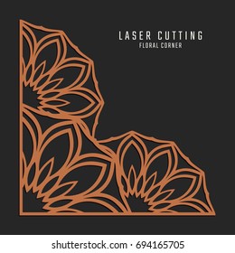 Laser cutting corner. Tapestry panel. Jigsaw die cut ornament. Lacy cutout silhouette stencil. Fretwork floral pattern. Vector template for paper cutting, metal and woodcut.