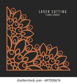 Laser cutting corner. Tapestry panel. Jigsaw die cut ornament. Lacy cutout silhouette stencil. Fretwork floral pattern. Vector template for paper cutting, metal and woodcut.