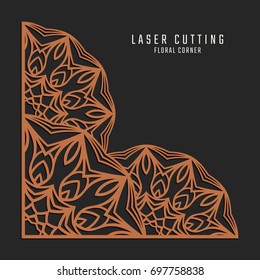 Laser cutting corner. Tapestry panel. Jigsaw die cut ornament. Lacy cutout silhouette stencil. Fretwork floral pattern. Vector template for paper cutting, metal and woodcut.
