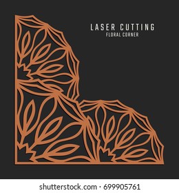 Laser cutting corner. Tapestry panel. Jigsaw die cut ornament. Lacy cutout silhouette stencil. Fretwork floral pattern. Vector template for paper cutting, metal and woodcut.