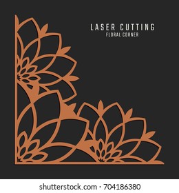 Laser cutting corner. Tapestry panel. Jigsaw die cut ornament. Lacy cutout silhouette stencil. Fretwork floral pattern. Vector template for paper cutting, metal and woodcut.