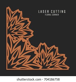 Laser cutting corner. Tapestry panel. Jigsaw die cut ornament. Lacy cutout silhouette stencil. Fretwork floral pattern. Vector template for paper cutting, metal and woodcut.