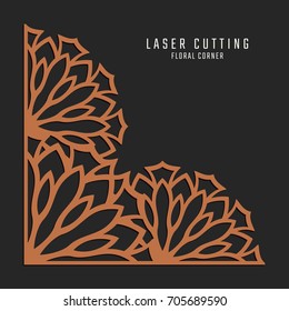 Laser cutting corner. Tapestry panel. Jigsaw die cut ornament. Lacy cutout silhouette stencil. Fretwork floral pattern. Vector template for paper cutting, metal and woodcut.