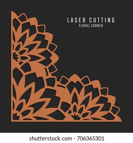 Laser cutting corner. Tapestry panel. Jigsaw die cut ornament. Lacy cutout silhouette stencil. Fretwork floral pattern. Vector template for paper cutting, metal and woodcut.