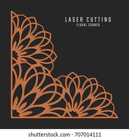 Laser cutting corner. Tapestry panel. Jigsaw die cut ornament. Lacy cutout silhouette stencil. Fretwork floral pattern. Vector template for paper cutting, metal and woodcut.