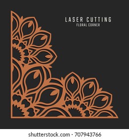 Laser cutting corner. Tapestry panel. Jigsaw die cut ornament. Lacy cutout silhouette stencil. Fretwork floral pattern. Vector template for paper cutting, metal and woodcut.