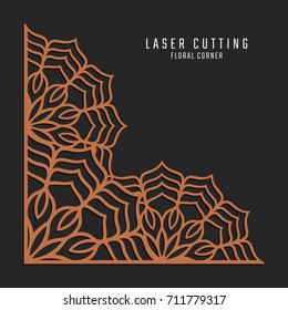 Laser cutting corner. Tapestry panel. Jigsaw die cut ornament. Lacy cutout silhouette stencil. Fretwork floral pattern. Vector template for paper cutting, metal and woodcut.