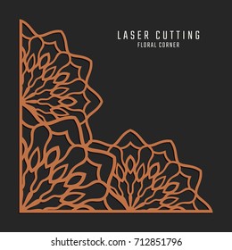 Laser cutting corner. Tapestry panel. Jigsaw die cut ornament. Lacy cutout silhouette stencil. Fretwork floral pattern. Vector template for paper cutting, metal and woodcut.