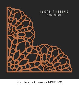 Laser cutting corner. Tapestry panel. Jigsaw die cut ornament. Lacy cutout silhouette stencil. Fretwork floral pattern. Vector template for paper cutting, metal and woodcut.