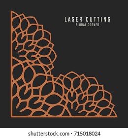 Laser cutting corner. Tapestry panel. Jigsaw die cut ornament. Lacy cutout silhouette stencil. Fretwork floral pattern. Vector template for paper cutting, metal and woodcut.
