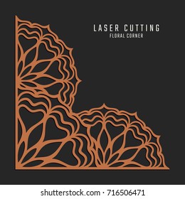 Laser cutting corner. Tapestry panel. Jigsaw die cut ornament. Lacy cutout silhouette stencil. Fretwork floral pattern. Vector template for paper cutting, metal and woodcut.