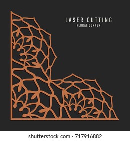 Laser cutting corner. Tapestry panel. Jigsaw die cut ornament. Lacy cutout silhouette stencil. Fretwork floral pattern. Vector template for paper cutting, metal and woodcut.