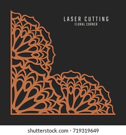 Laser cutting corner. Tapestry panel. Jigsaw die cut ornament. Lacy cutout silhouette stencil. Fretwork floral pattern. Vector template for paper cutting, metal and woodcut.