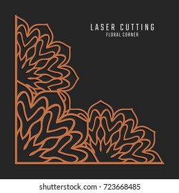 Laser cutting corner. Tapestry panel. Jigsaw die cut ornament. Lacy cutout silhouette stencil. Fretwork floral pattern. Vector template for paper cutting, metal and woodcut.