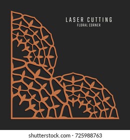 Laser cutting corner. Tapestry panel. Jigsaw die cut ornament. Lacy cutout silhouette stencil. Fretwork floral pattern. Vector template for paper cutting, metal and woodcut.