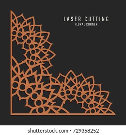 Laser cutting corner. Tapestry panel. Jigsaw die cut ornament. Lacy cutout silhouette stencil. Fretwork floral pattern. Vector template for paper cutting, metal and woodcut.