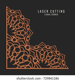 Laser cutting corner. Tapestry panel. Jigsaw die cut ornament. Lacy cutout silhouette stencil. Fretwork floral pattern. Vector template for paper cutting, metal and woodcut.