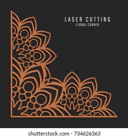 Laser cutting corner. Tapestry panel. Jigsaw die cut ornament. Lacy cutout silhouette stencil. Fretwork floral pattern. Vector template for paper cutting, metal and woodcut.