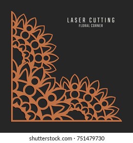 Laser cutting corner. Tapestry panel. Jigsaw die cut ornament. Lacy cutout silhouette stencil. Fretwork floral pattern. Vector template for paper cutting, metal and woodcut.