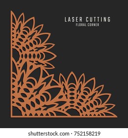 Laser cutting corner. Tapestry panel. Jigsaw die cut ornament. Lacy cutout silhouette stencil. Fretwork floral pattern. Vector template for paper cutting, metal and woodcut.