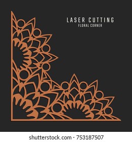 Laser cutting corner. Tapestry panel. Jigsaw die cut ornament. Lacy cutout silhouette stencil. Fretwork floral pattern. Vector template for paper cutting, metal and woodcut.