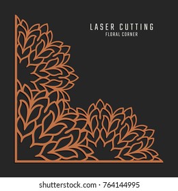 Laser cutting corner. Tapestry panel. Jigsaw die cut ornament. Lacy cutout silhouette stencil. Fretwork floral pattern. Vector template for paper cutting, metal and woodcut.