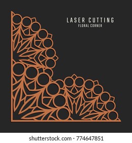 Laser cutting corner. Tapestry panel. Jigsaw die cut ornament. Lacy cutout silhouette stencil. Fretwork floral pattern. Vector template for paper cutting, metal and woodcut.