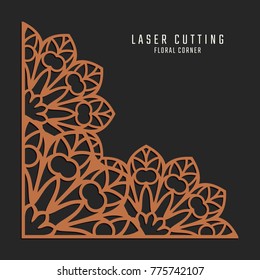 Laser cutting corner. Tapestry panel. Jigsaw die cut ornament. Lacy cutout silhouette stencil. Fretwork floral pattern. Vector template for paper cutting, metal and woodcut.