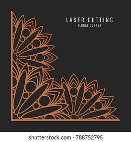 Laser cutting corner. Tapestry panel. Jigsaw die cut ornament. Lacy cutout silhouette stencil. Fretwork floral pattern. Vector template for paper cutting, metal and woodcut.