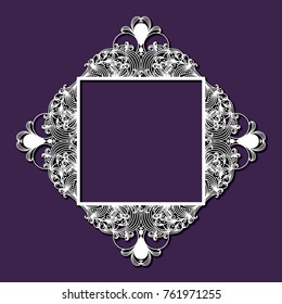laser cutting decorative floral diamond with square inside in purple color background