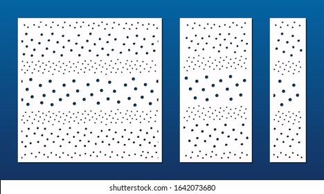 Laser cutting decorative panel. Cutout silhouette with abstract geometric pattern, dots, circles. Laser cut stencil for wood, metal, engraving, fretwork, carving, paper. Aspect ratio 1:1, 1:2, 1:4
