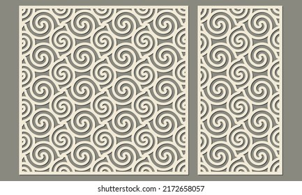 Laser cutting of decorative panels. Abstract geometric pattern of spiral shaped lines. Template for cutting plywood, wood, paper, cardboard and metal.
