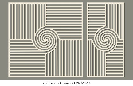 Laser cutting of decorative panels. Abstract geometric pattern of lines and spiral shape. Template for cutting plywood, wood, paper, cardboard and metal.