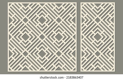 Corte láser de paneles decorativos. Patrón geométrico abstracto de una forma hombus. Plantilla para cortar contrachapado, madera, papel, cartón y metal.
