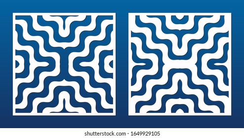 Laser cutting decorative panels. Vector template with abstract geometric pattern, concentric wavy lines, stripes. Laser cut stencil for wood, metal, engraving, fretwork, carving. Aspect ratio 1:1