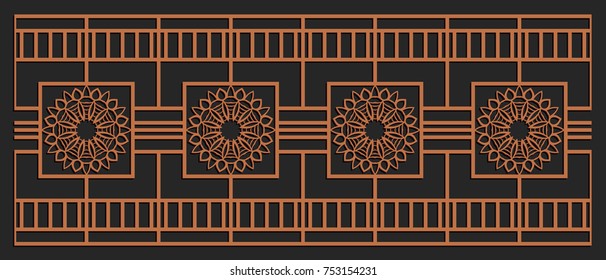 Laser cutting design for fencing, door, wall or window panel. Jigsaw die cut ornament. Lacy cutout silhouette stencil. Fretwork floral pattern. Vector template for carving, metal and woodcut.