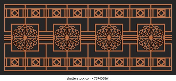 Laser cutting design for fencing, door, wall or window panel. Jigsaw die cut ornament. Lacy cutout silhouette stencil. Fretwork floral pattern. Vector template for carving, metal and woodcut.