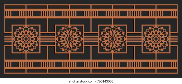 Laser cutting design for fencing, door, wall or window panel. Jigsaw die cut ornament. Lacy cutout silhouette stencil. Fretwork floral pattern. Vector template for carving, metal and woodcut.