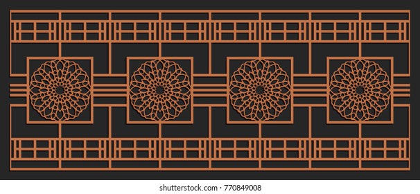 Laser cutting design for fencing, door, wall or window panel. Jigsaw die cut ornament. Lacy cutout silhouette stencil. Fretwork floral pattern. Vector template for carving, metal and woodcut.