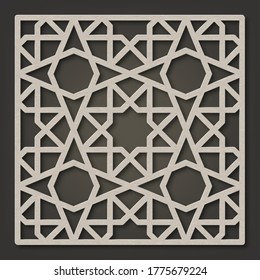 Laser Cutting Design Template. Decorative Grille. Oriental geometric pattern.