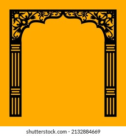 Laser cutting design for temple, Mandir Jali, Partition arch for temple decoration vectir