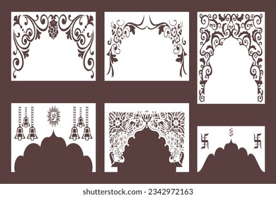 Diseño de corte por láser para el templo, Mandir Jali, arco de partición para la decoración del templo.