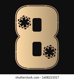 Laser cutting digit eight. Woodcut vector design. Plywood lasercut gift. Pattern for printing, engraving, paper cut. Floral mandala design.