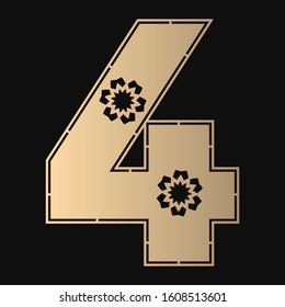 Laser cutting digit four. Woodcut vector design. Plywood lasercut gift. Pattern for printing, engraving, paper cut. Floral mandala design.