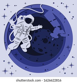 laser cutting, DIY scrapbooking astronaut, moon, space, spaceship. Template for screen printing and plotter cutting.