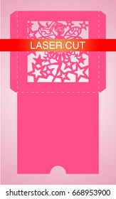 Laser cutting. Envelope for inviting to a holiday. An image of a fairy. Vector illustration